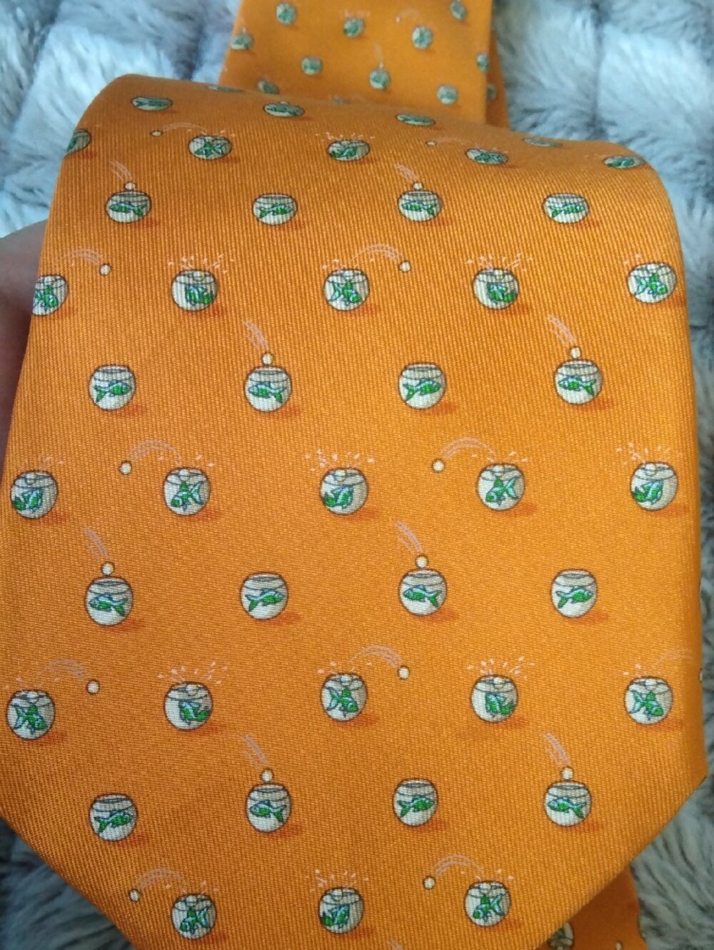 Salvatore Ferragamo Orange Silk Tie with Gold Dot Motif
